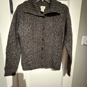 L.L. Bean Vintage Women's Brown Cable Knit Rag Button Cardigan Sweater Size M
